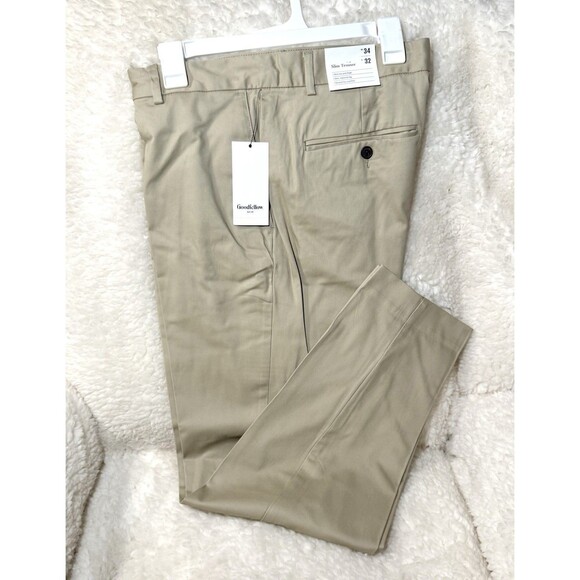 Men's Extended Tab Slim Fit Trousers Khaki - Goodfellow & Co - Size 34x32 NWT - Picture 3 of 4